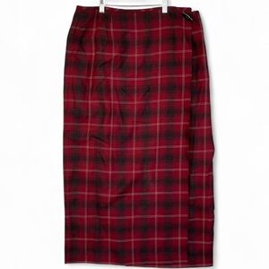 Liz Claiborne Tartan Wool Plaid Wrap Skirt Ralph Lauren Christmas Size 16 Pencil